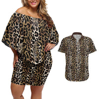 African Leopard Skin Pattern Couples Matching Off Shoulder Short Dress and Hawaiian Shirt