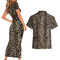 African Leopard Skin Pattern Couples Matching Short Sleeve Bodycon Dress and Hawaiian Shirt