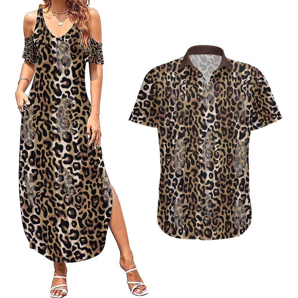 African Leopard Skin Pattern Couples Matching Summer Maxi Dress and Hawaiian Shirt