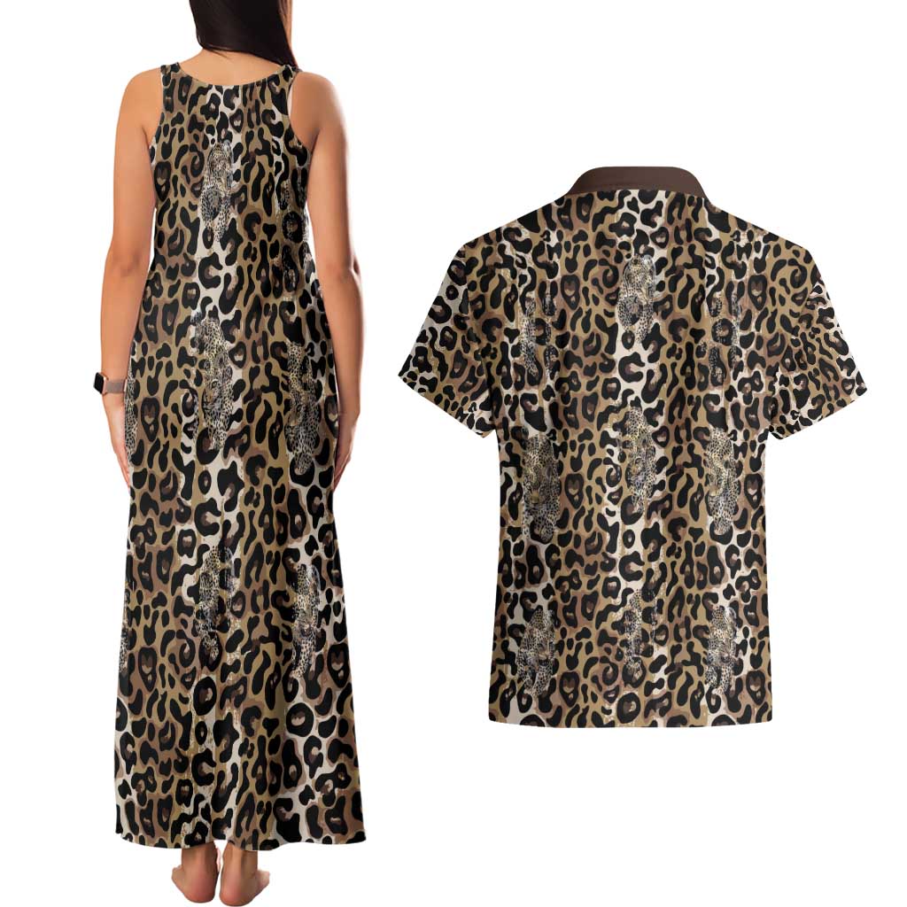 African Leopard Skin Pattern Couples Matching Tank Maxi Dress and Hawaiian Shirt