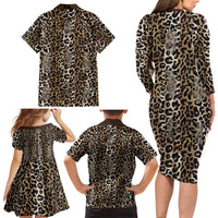 African Leopard Skin Pattern Family Matching Long Sleeve Bodycon Dress and Hawaiian Shirt