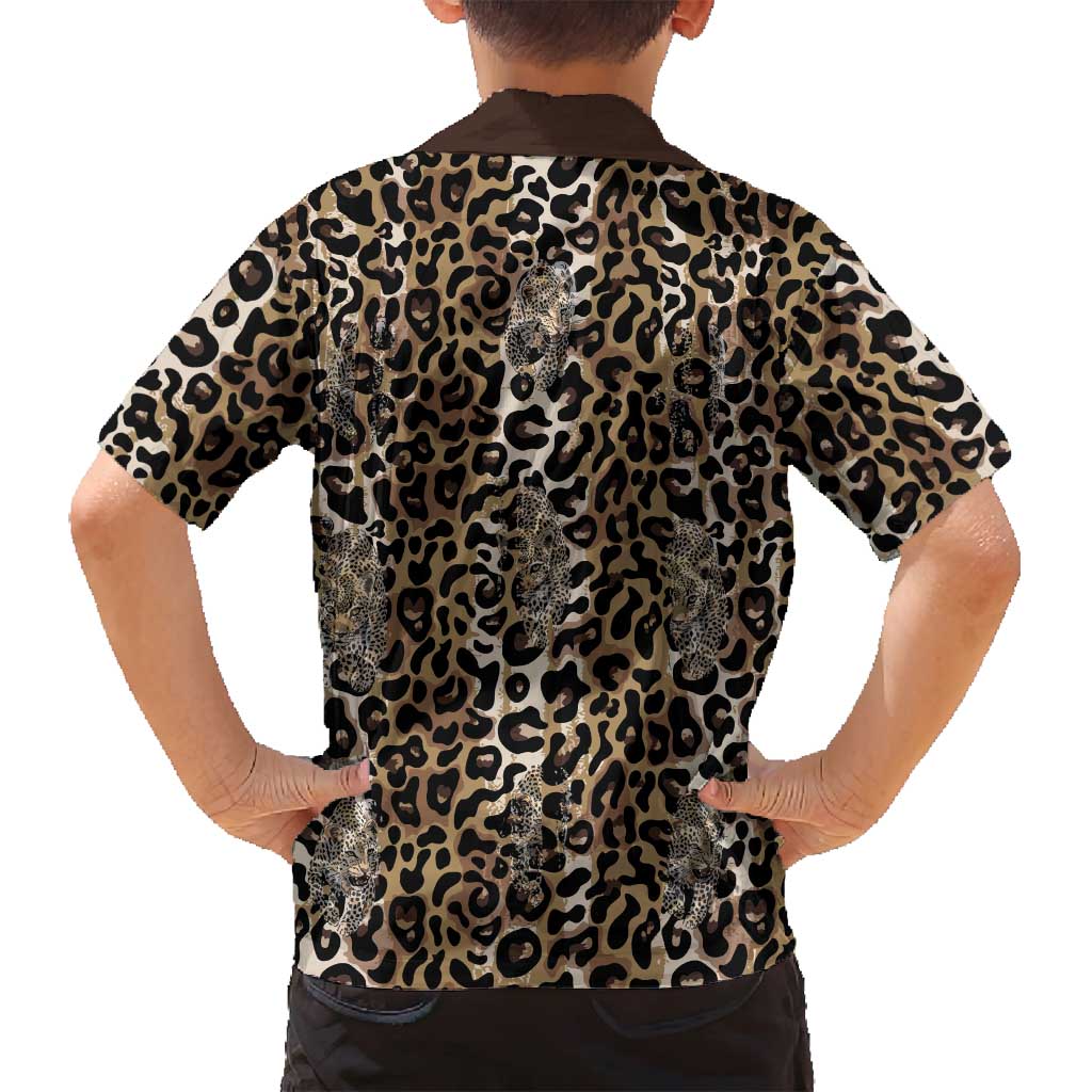African Leopard Skin Pattern Family Matching Off Shoulder Short Dress and Hawaiian Shirt