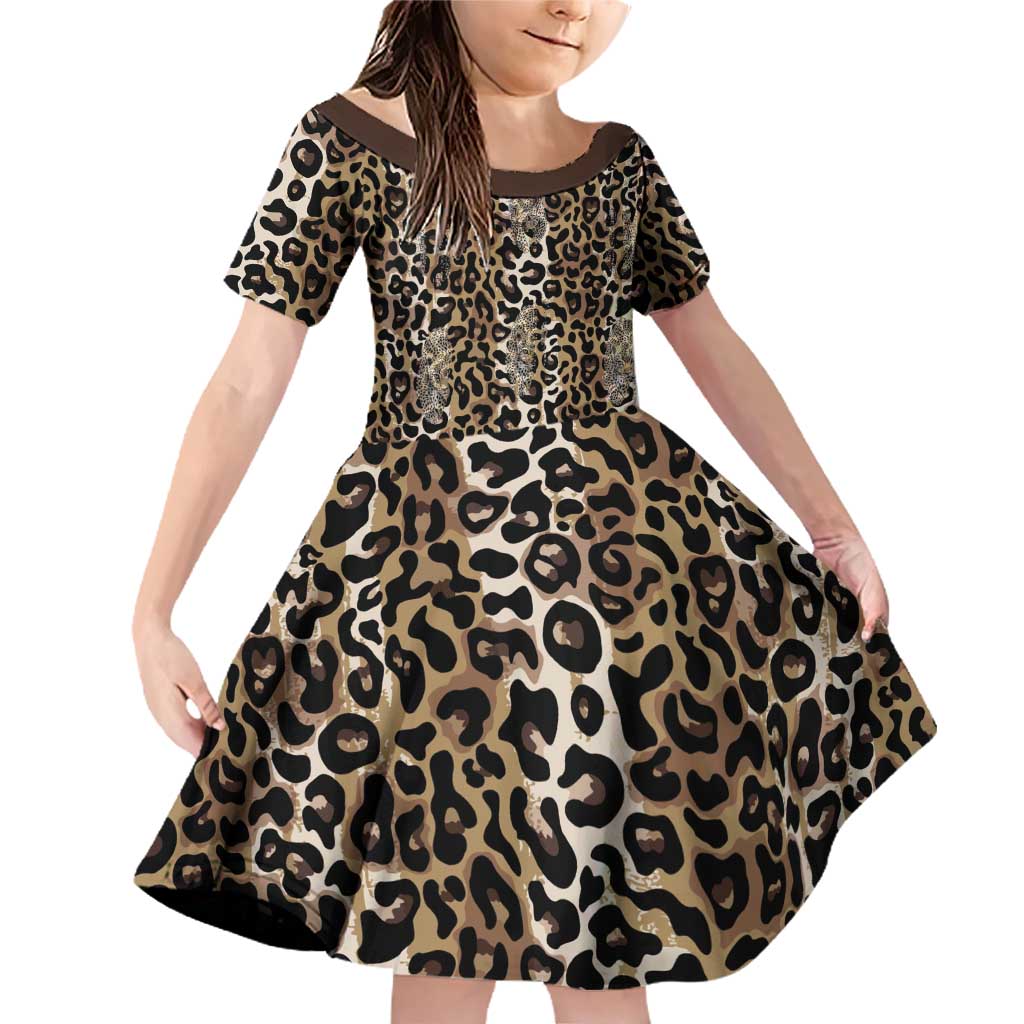 African Leopard Skin Pattern Family Matching Off Shoulder Short Dress and Hawaiian Shirt