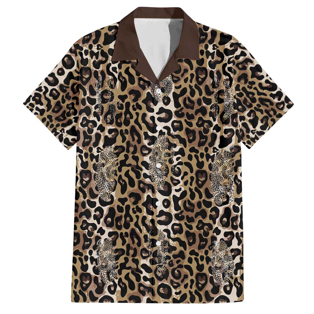 African Leopard Skin Pattern Family Matching Off Shoulder Short Dress and Hawaiian Shirt