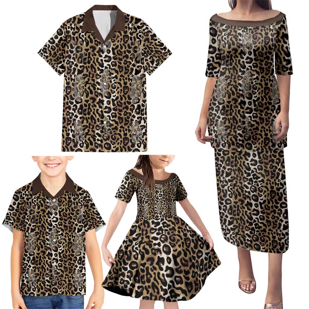African Leopard Skin Pattern Family Matching Puletasi and Hawaiian Shirt