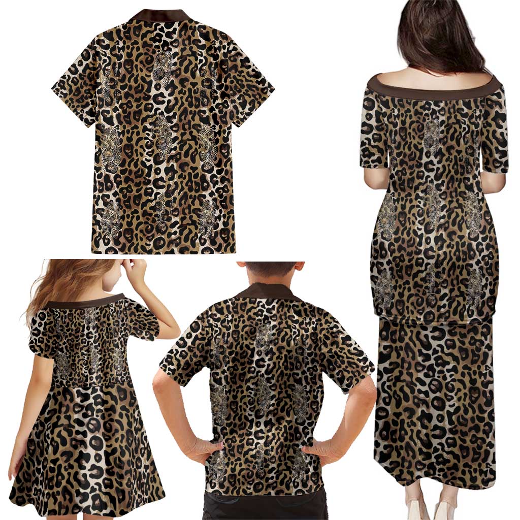 African Leopard Skin Pattern Family Matching Puletasi and Hawaiian Shirt