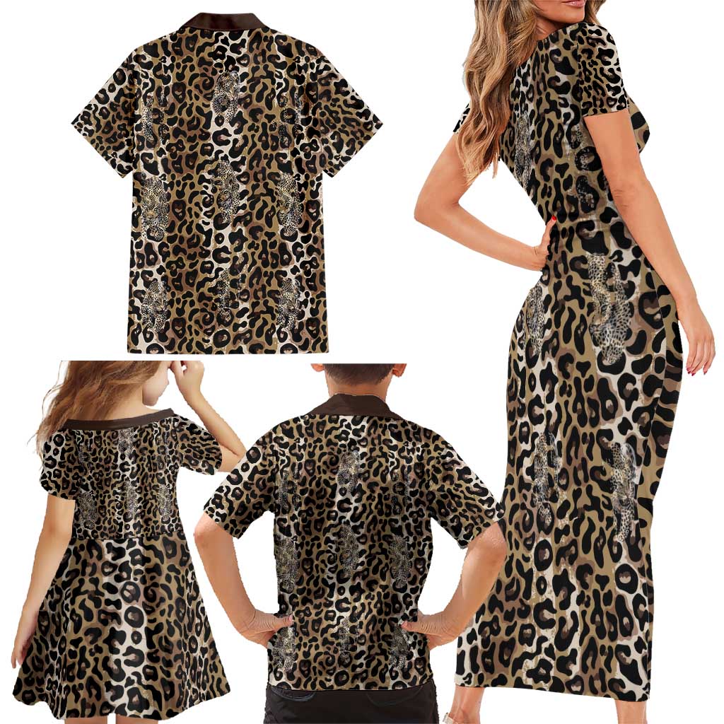 African Leopard Skin Pattern Family Matching Short Sleeve Bodycon Dress and Hawaiian Shirt