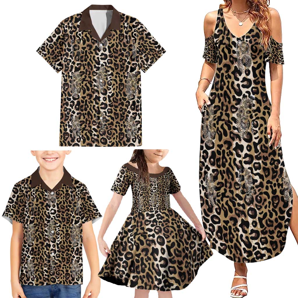African Leopard Skin Pattern Family Matching Summer Maxi Dress and Hawaiian Shirt