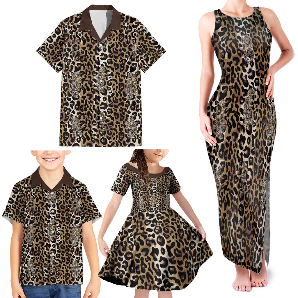 African Leopard Skin Pattern Family Matching Tank Maxi Dress and Hawaiian Shirt