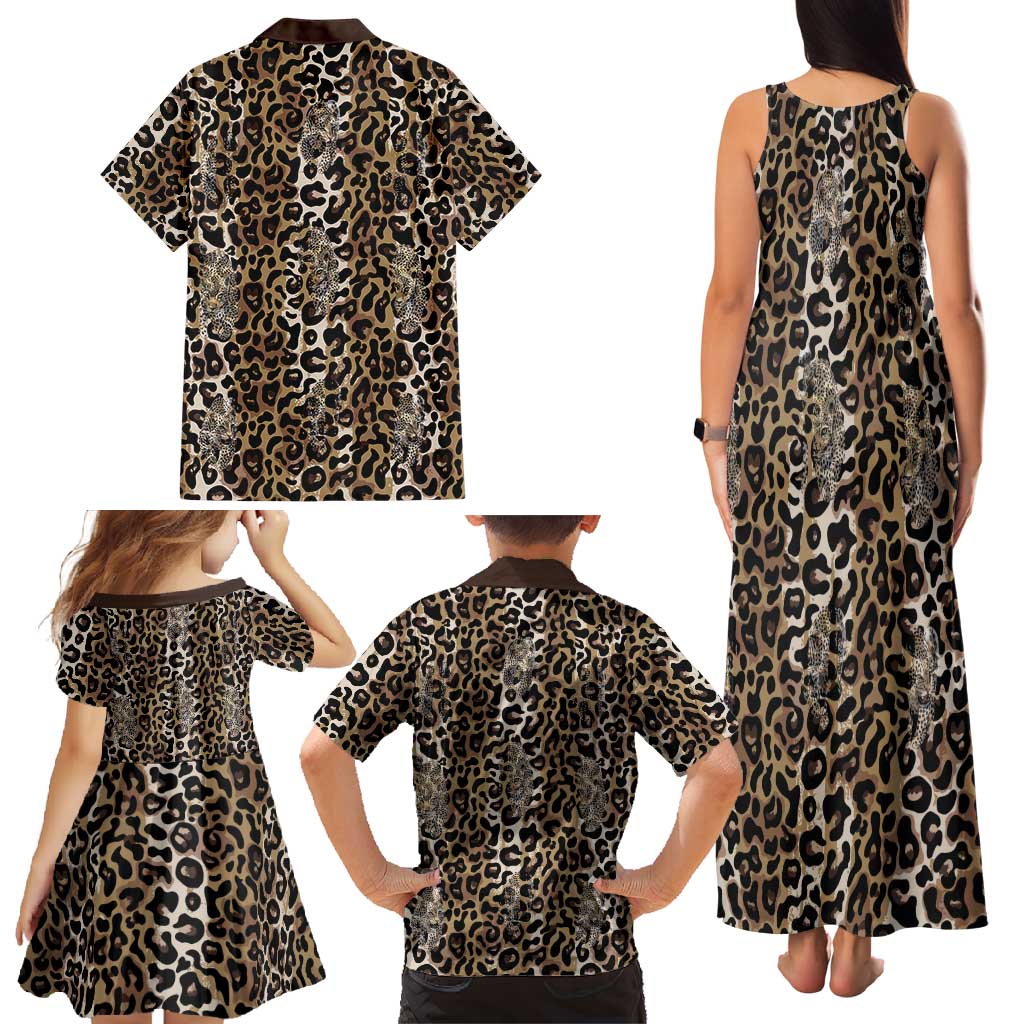 African Leopard Skin Pattern Family Matching Tank Maxi Dress and Hawaiian Shirt