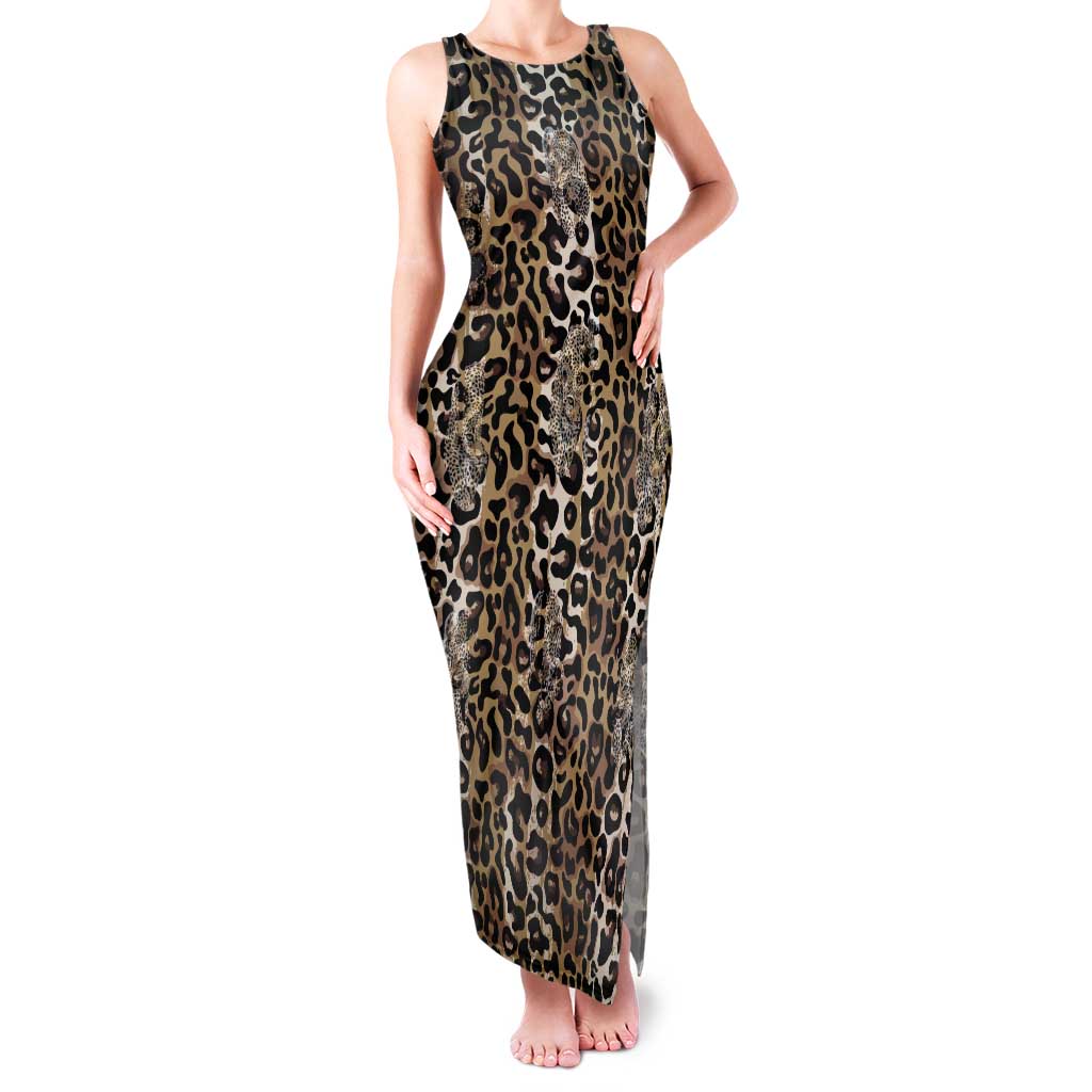 African Leopard Skin Pattern Family Matching Tank Maxi Dress and Hawaiian Shirt