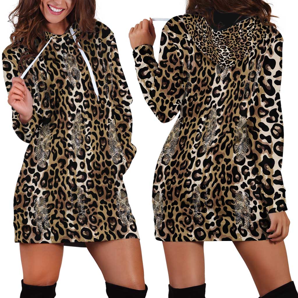 African Leopard Skin Pattern Hoodie Dress