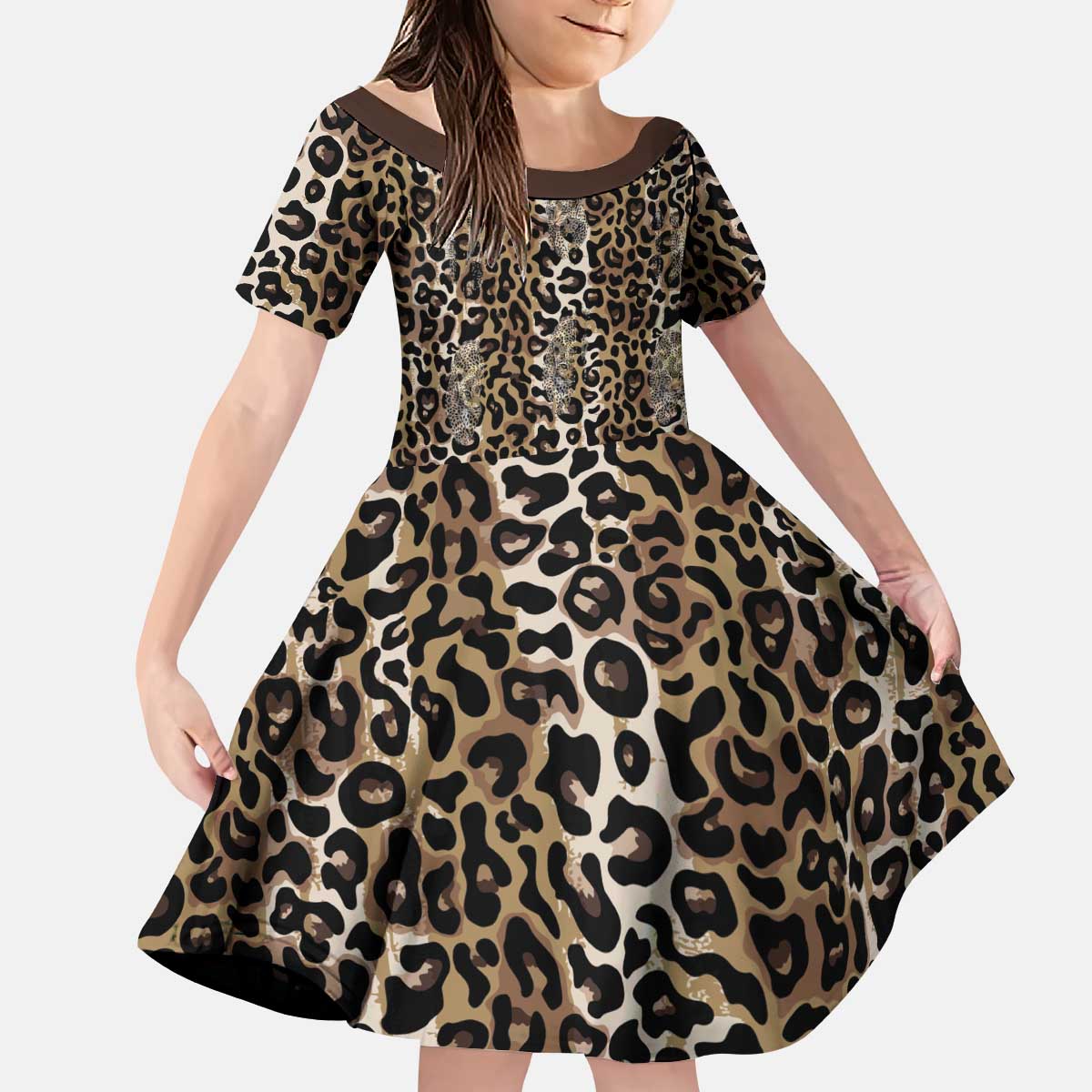 African Leopard Skin Pattern Kid Short Sleeve Dress