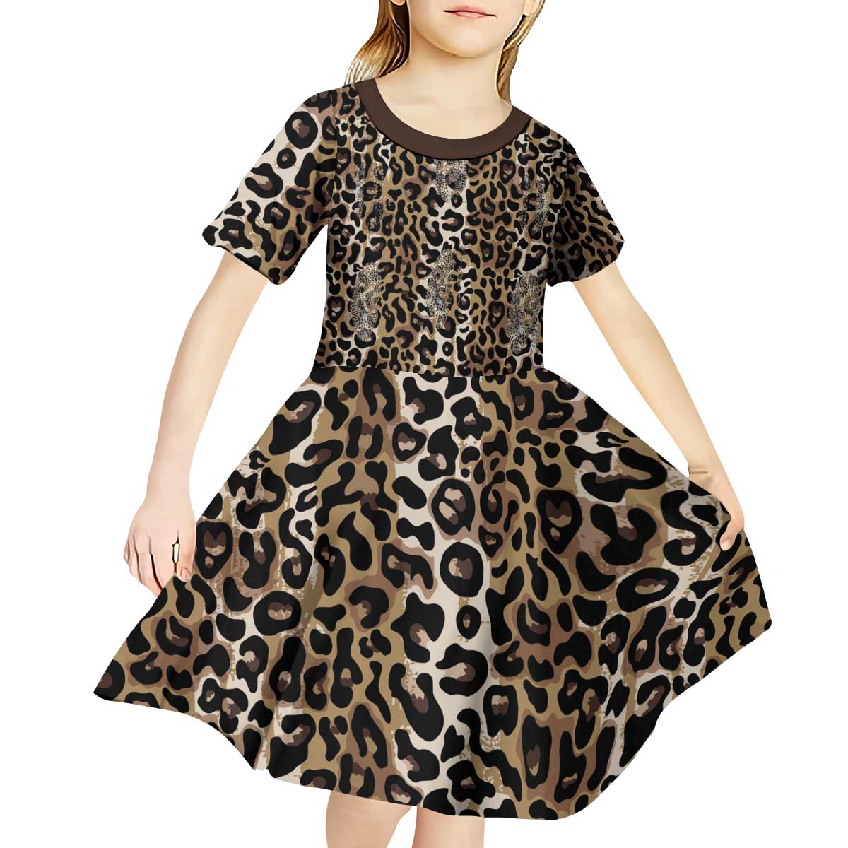 African Leopard Skin Pattern Kid Short Sleeve Dress