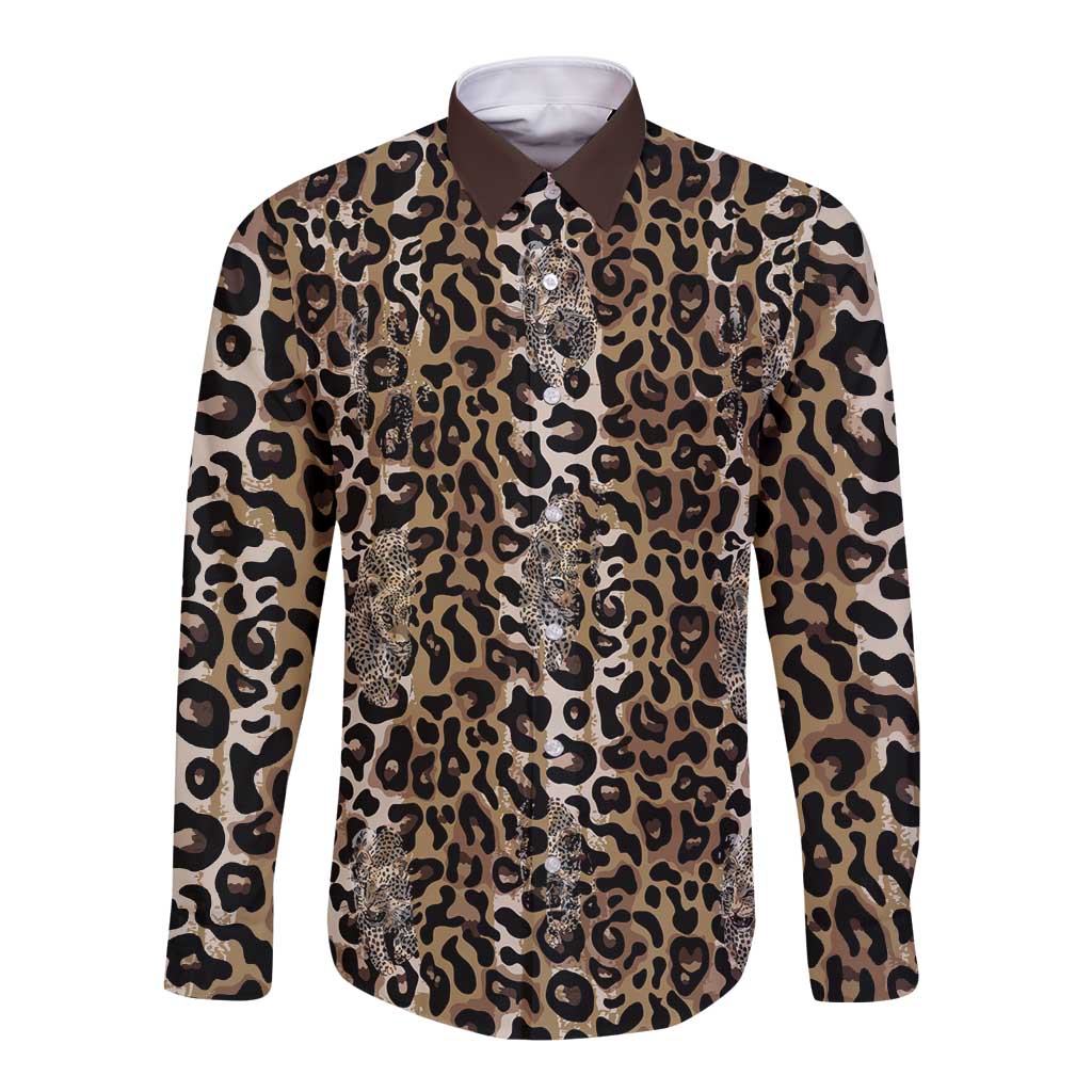 African Leopard Skin Pattern Long Sleeve Button Shirt