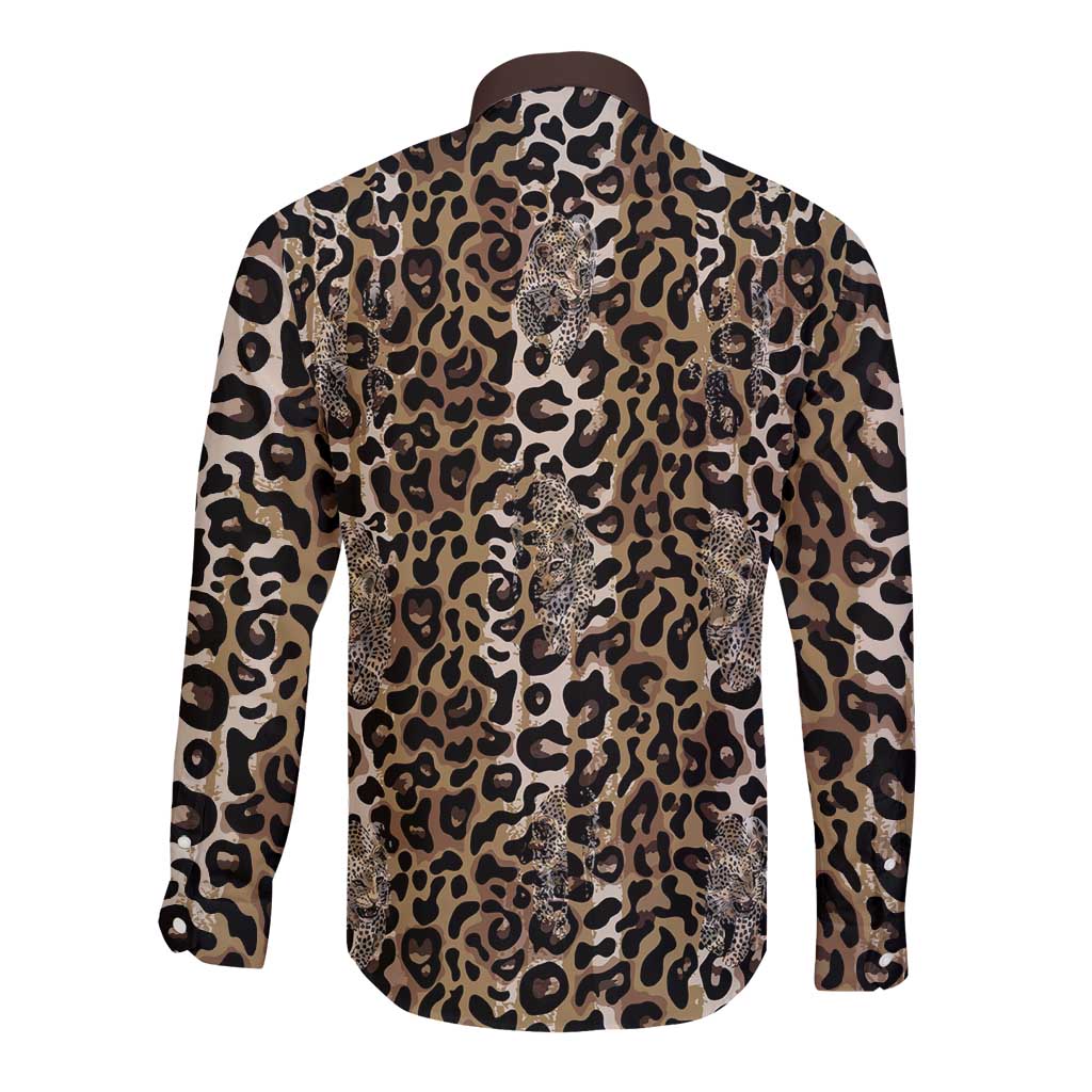 African Leopard Skin Pattern Long Sleeve Button Shirt