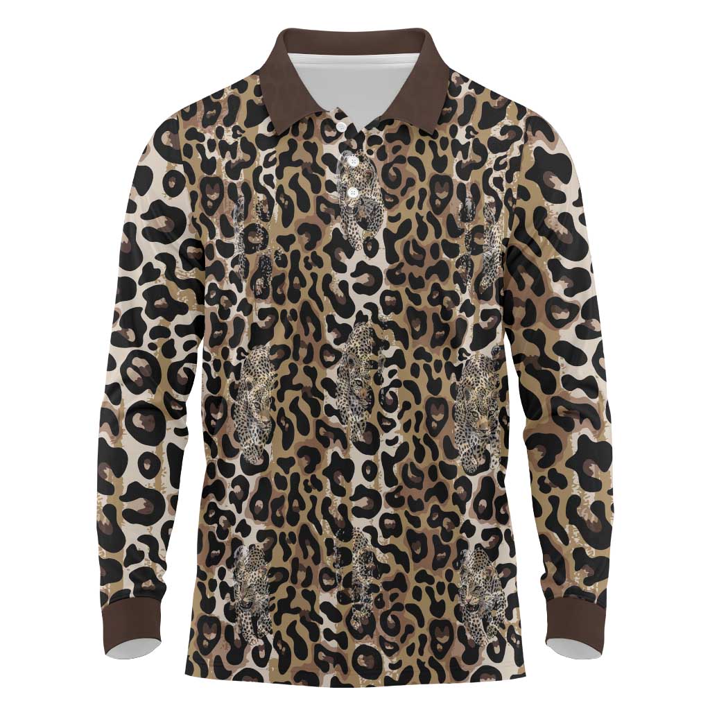 African Leopard Skin Pattern Long Sleeve Polo Shirt