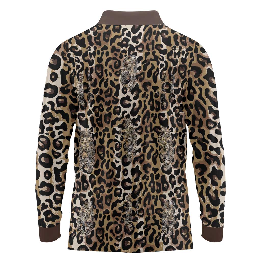 African Leopard Skin Pattern Long Sleeve Polo Shirt