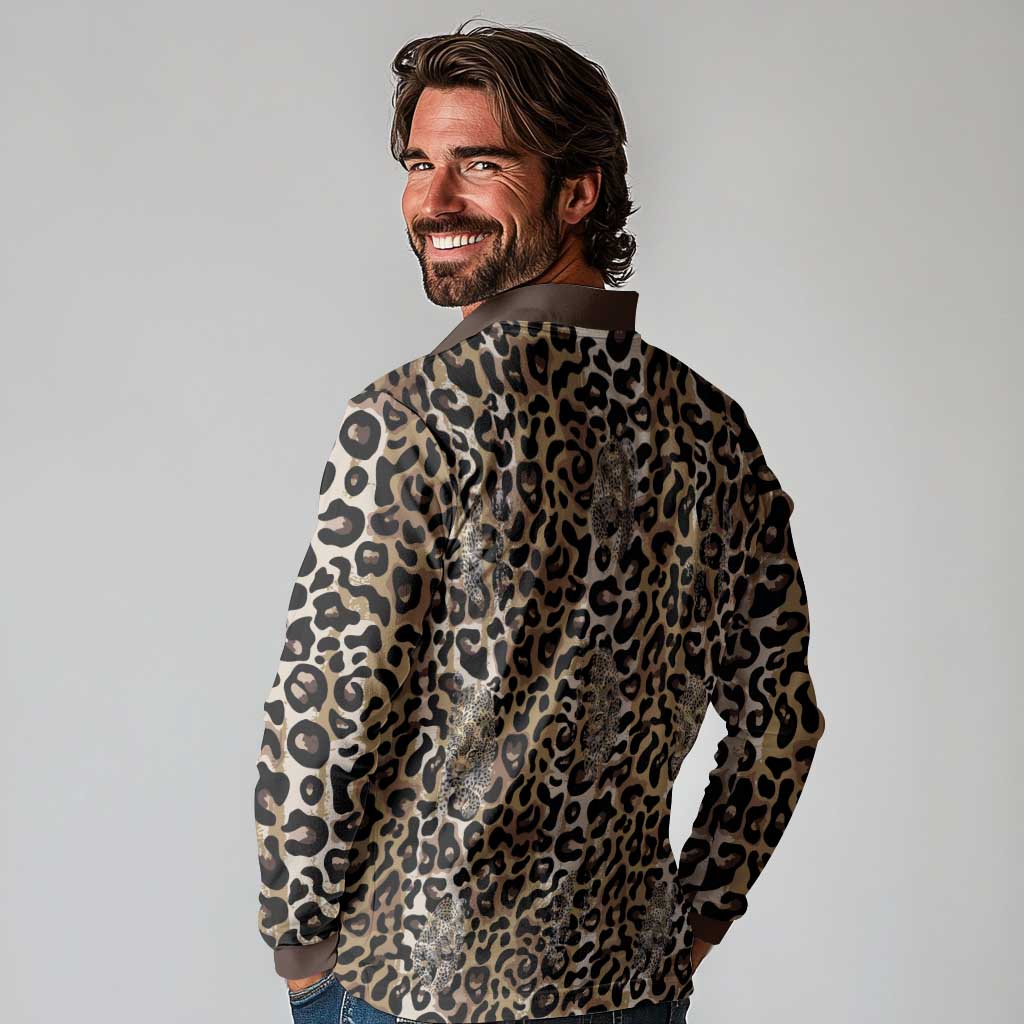 African Leopard Skin Pattern Long Sleeve Polo Shirt