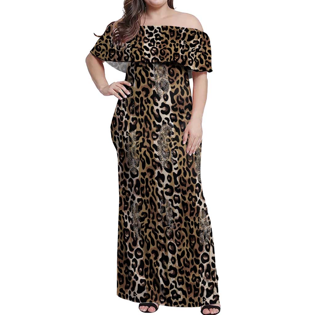 African Leopard Skin Pattern Off Shoulder Maxi Dress