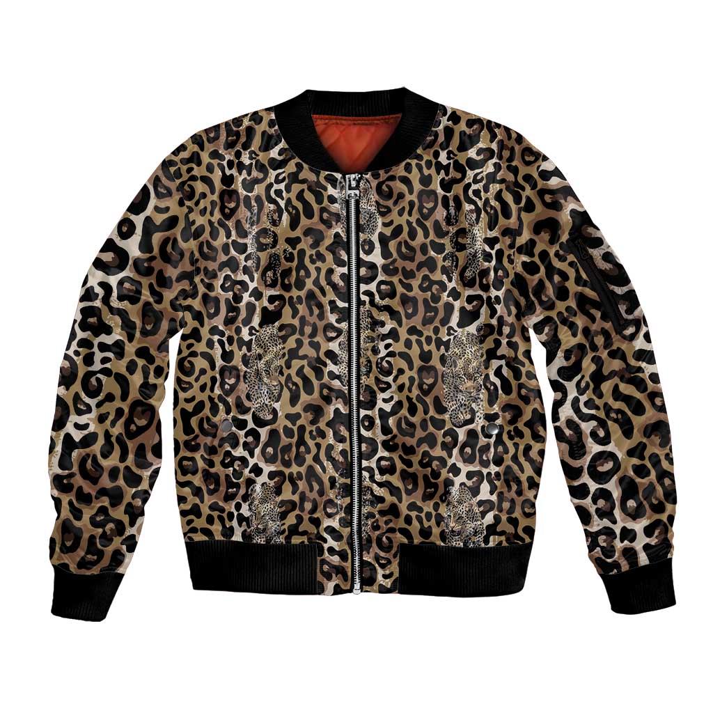 African Leopard Skin Pattern Sleeve Zip Bomber Jacket