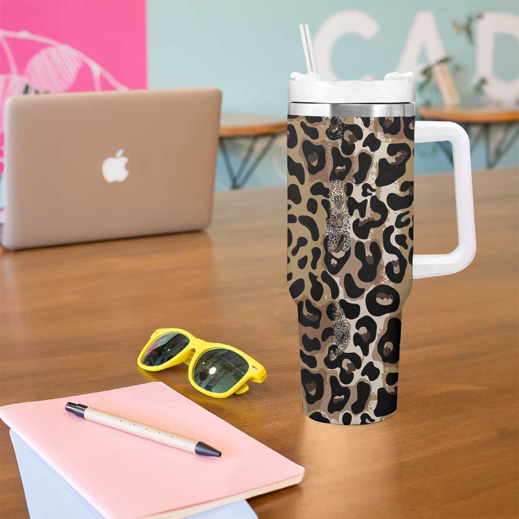 African Leopard Skin Pattern Tumbler With Handle