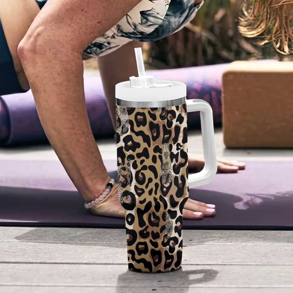 African Leopard Skin Pattern Tumbler With Handle