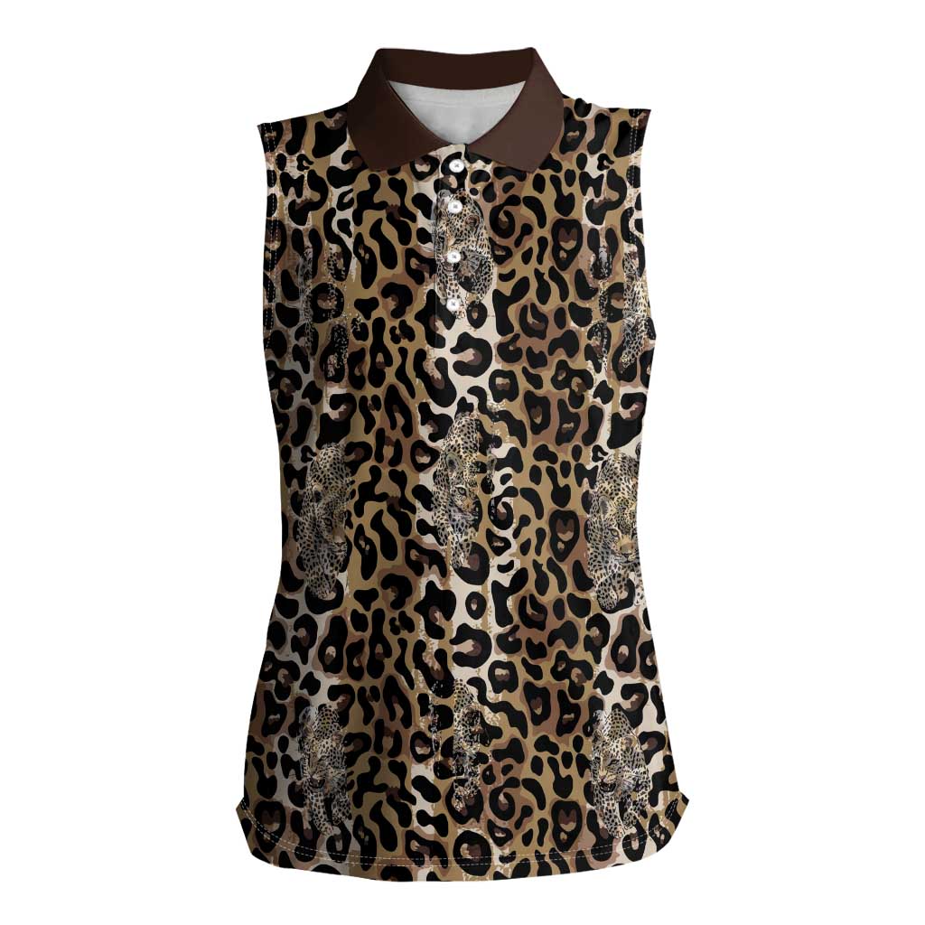 African Leopard Skin Pattern Women Sleeveless Polo Shirt