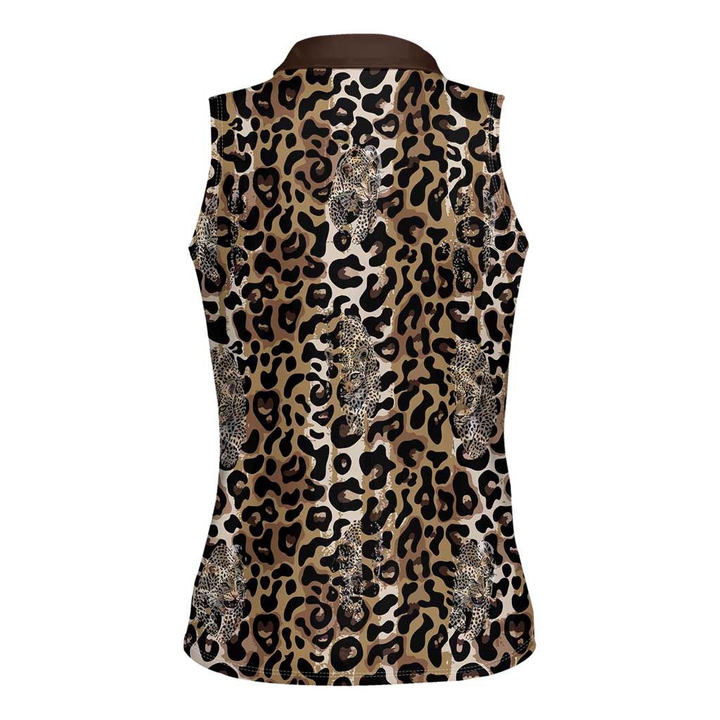 African Leopard Skin Pattern Women Sleeveless Polo Shirt