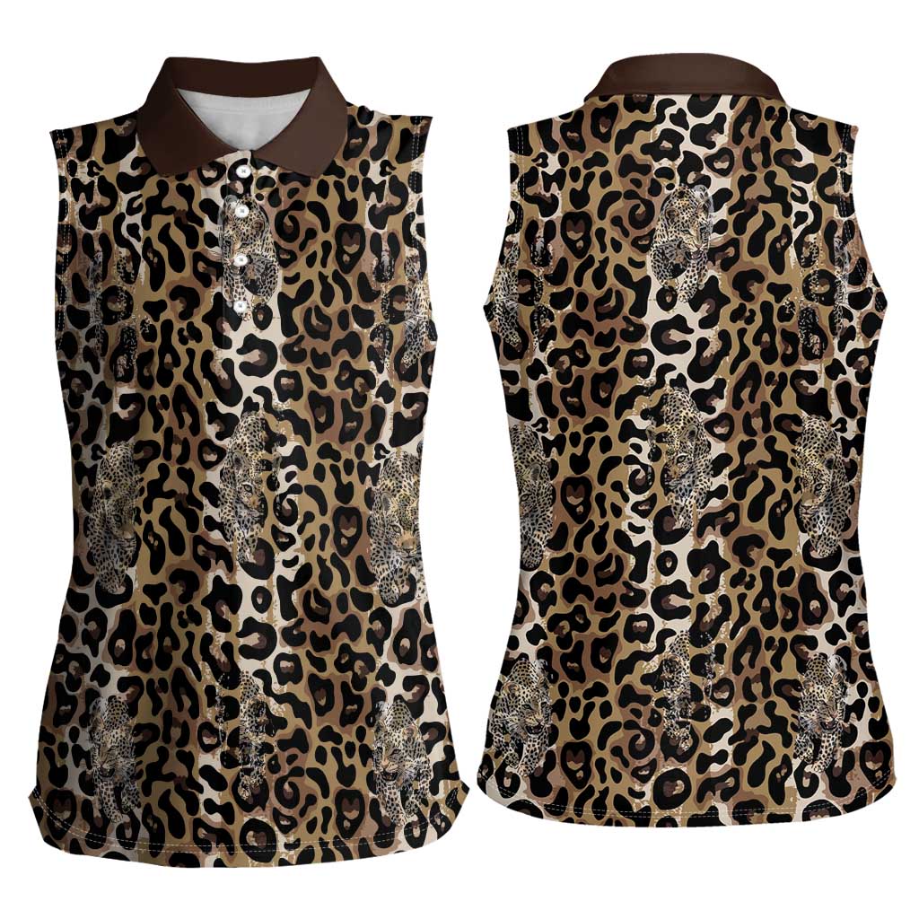 African Leopard Skin Pattern Women Sleeveless Polo Shirt