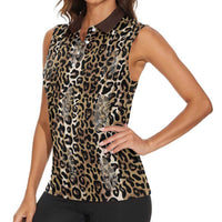 African Leopard Skin Pattern Women Sleeveless Polo Shirt