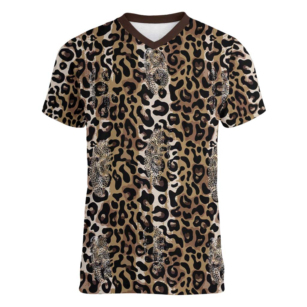 African Leopard Skin Pattern Women V-Neck T-Shirt
