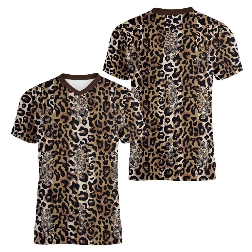 African Leopard Skin Pattern Women V-Neck T-Shirt