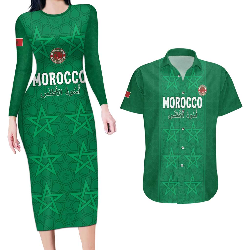 Custom Morocco Football Couples Matching Long Sleeve Bodycon Dress and Hawaiian Shirt Sir Sir Sir