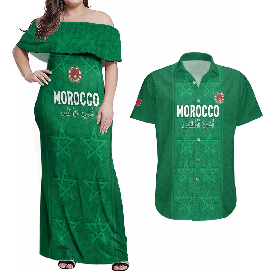 Custom Morocco Football Couples Matching Off Shoulder Maxi Dress and Hawaiian Shirt Sir Sir Sir