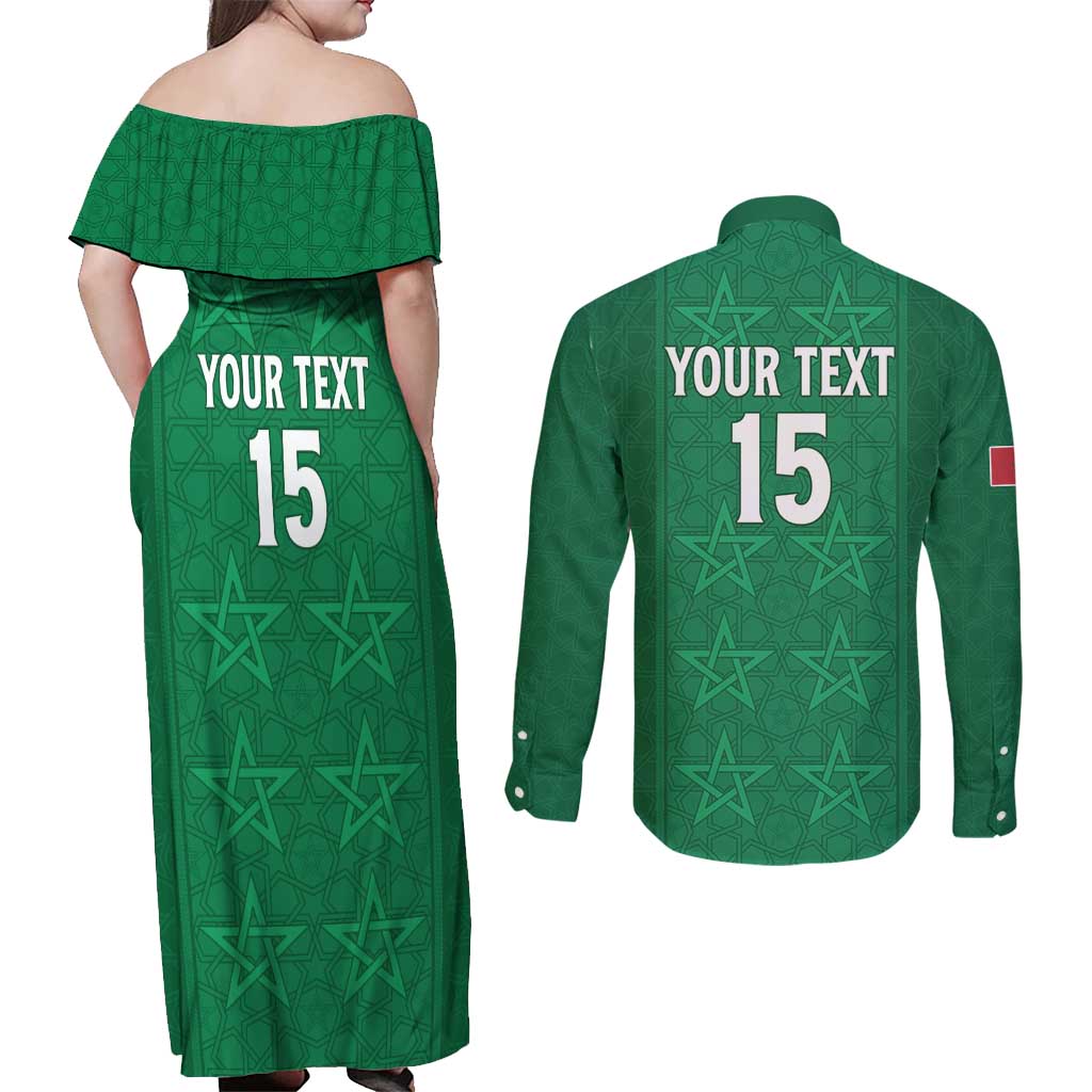 Custom Morocco Football Couples Matching Off Shoulder Maxi Dress and Long Sleeve Button Shirt Sir Sir Sir