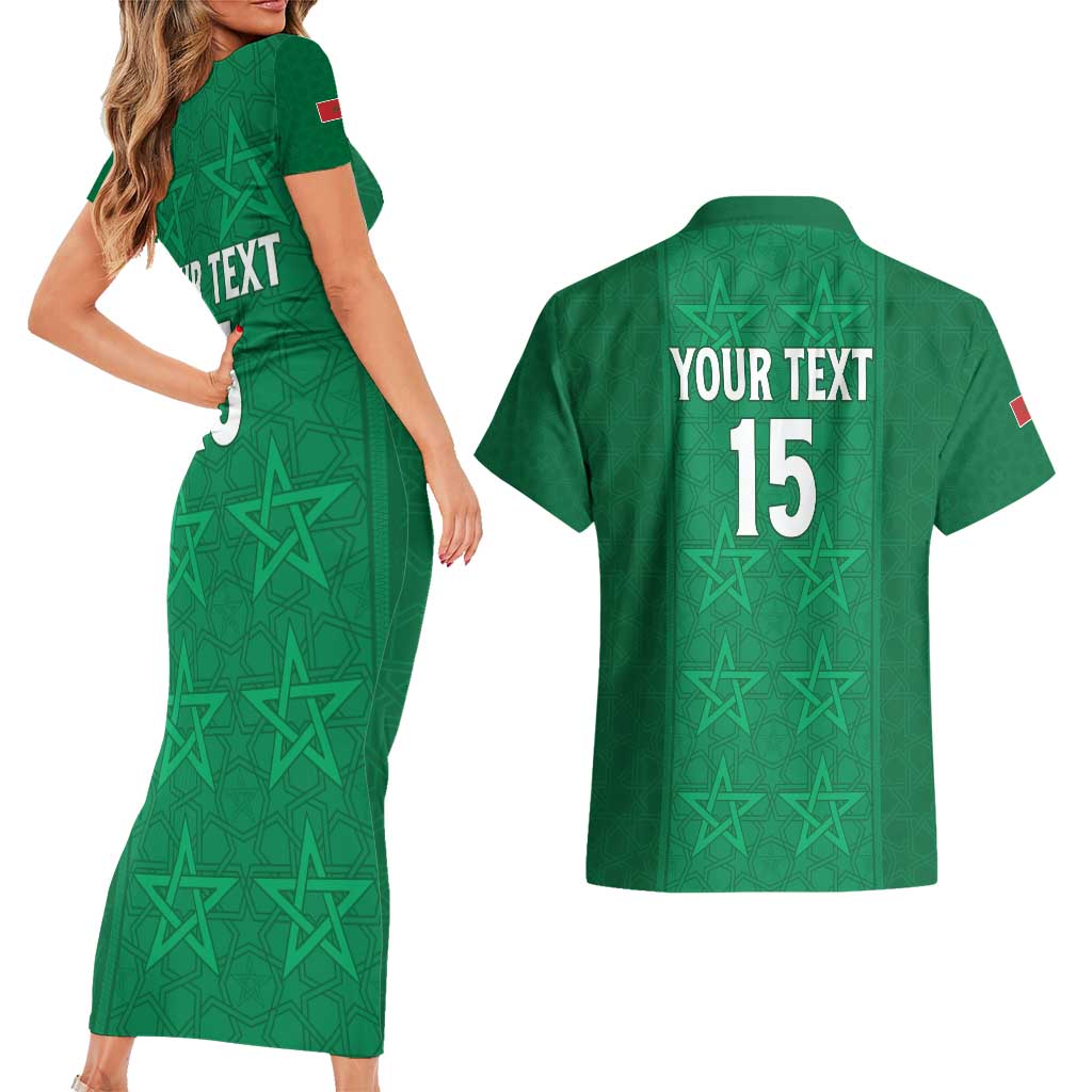 Custom Morocco Football Couples Matching Short Sleeve Bodycon Dress and Hawaiian Shirt Sir Sir Sir