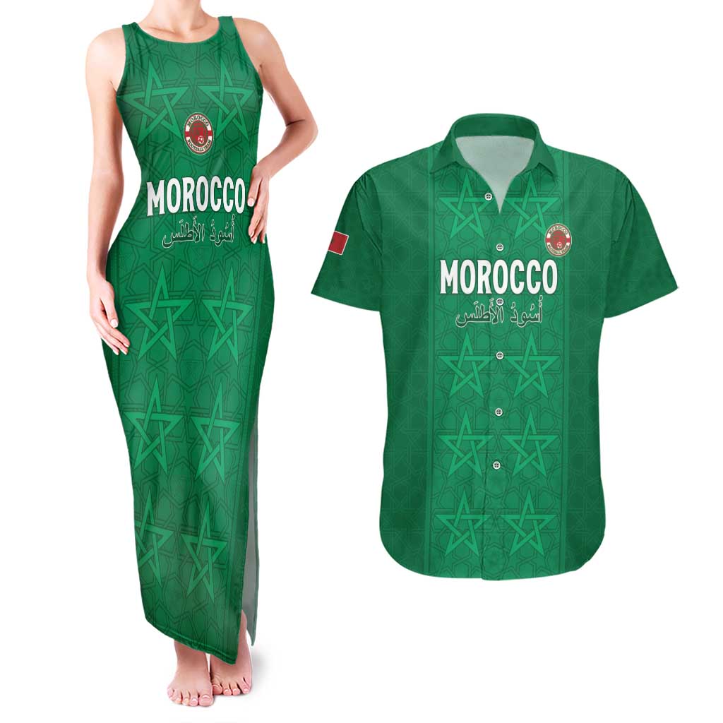 Custom Morocco Football Couples Matching Tank Maxi Dress and Hawaiian Shirt Sir Sir Sir