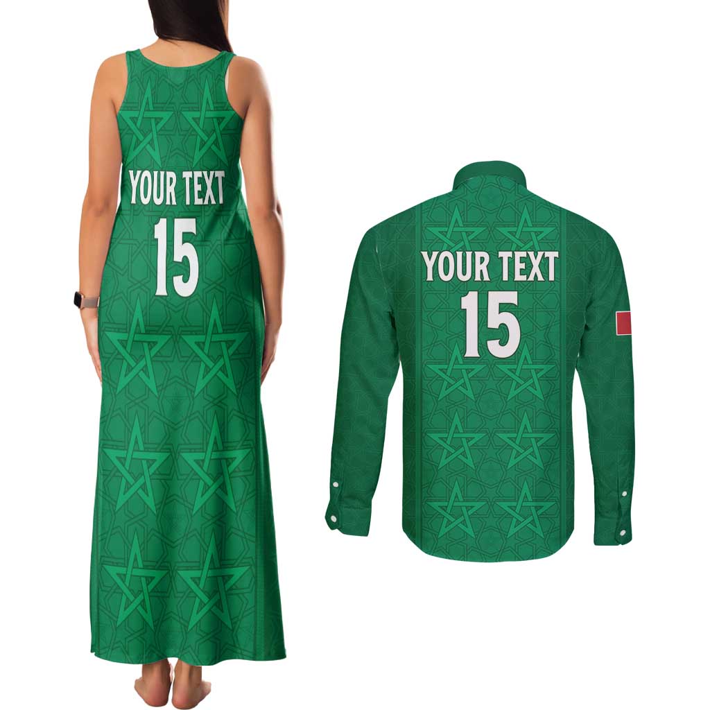 Custom Morocco Football Couples Matching Tank Maxi Dress and Long Sleeve Button Shirt Sir Sir Sir