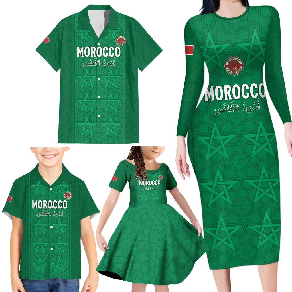 Custom Morocco Football Family Matching Long Sleeve Bodycon Dress and Hawaiian Shirt Sir Sir Sir