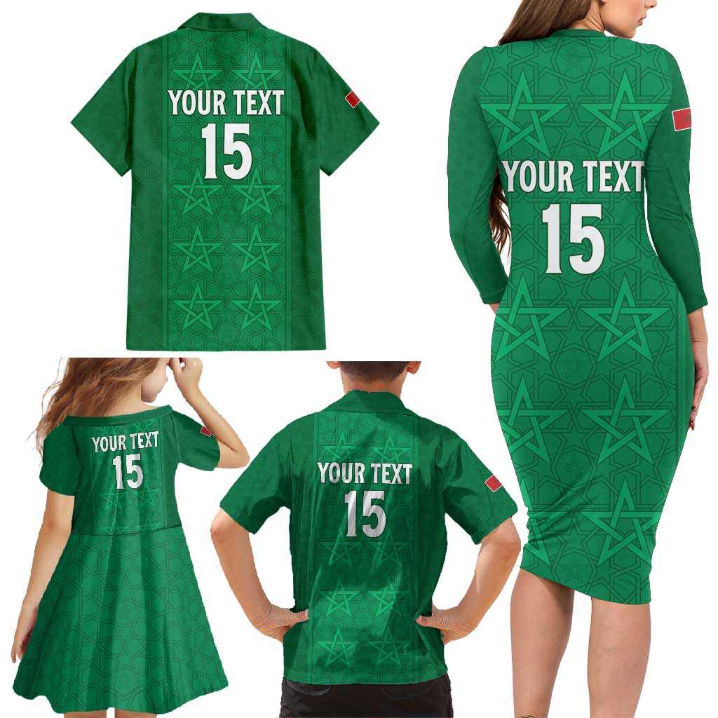 Custom Morocco Football Family Matching Long Sleeve Bodycon Dress and Hawaiian Shirt Sir Sir Sir