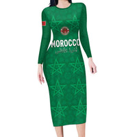 Custom Morocco Football Family Matching Long Sleeve Bodycon Dress and Hawaiian Shirt Sir Sir Sir