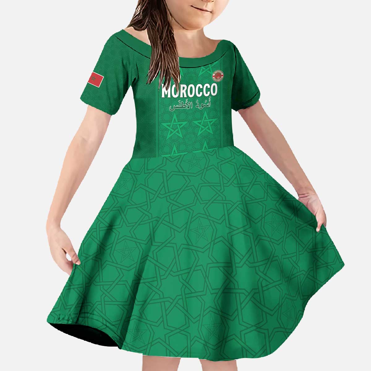 Custom Morocco Football Family Matching Off The Shoulder Long Sleeve Dress and Hawaiian Shirt Sir Sir Sir