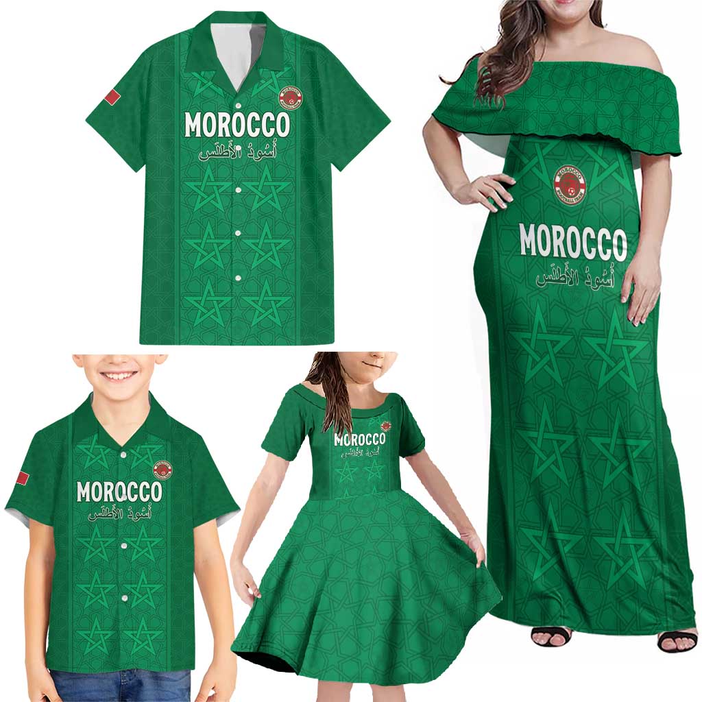 Custom Morocco Football Family Matching Off Shoulder Maxi Dress and Hawaiian Shirt Sir Sir Sir