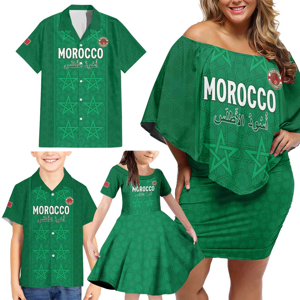 Custom Morocco Football Family Matching Off Shoulder Short Dress and Hawaiian Shirt Sir Sir Sir