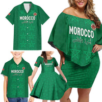 Custom Morocco Football Family Matching Off Shoulder Short Dress and Hawaiian Shirt Sir Sir Sir