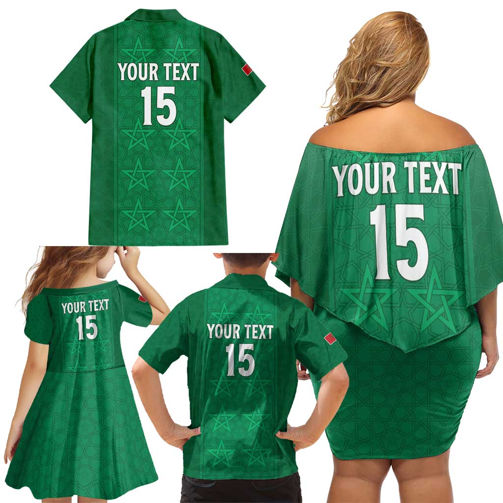 Custom Morocco Football Family Matching Off Shoulder Short Dress and Hawaiian Shirt Sir Sir Sir