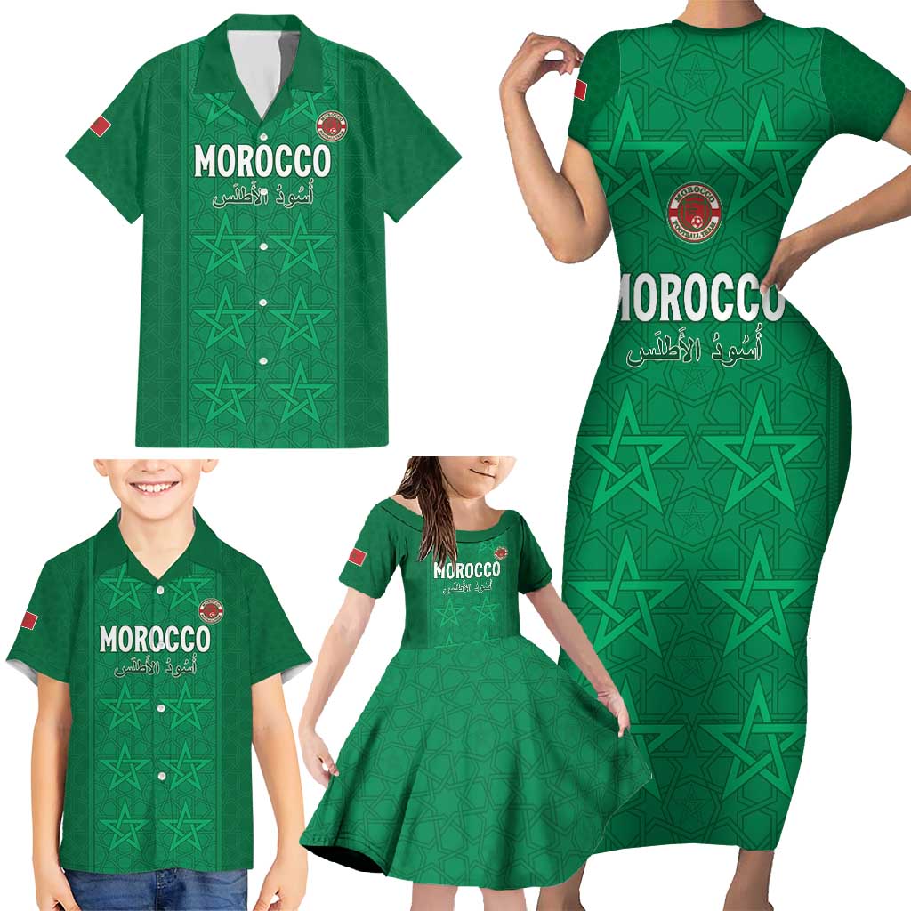 Custom Morocco Football Family Matching Short Sleeve Bodycon Dress and Hawaiian Shirt Sir Sir Sir