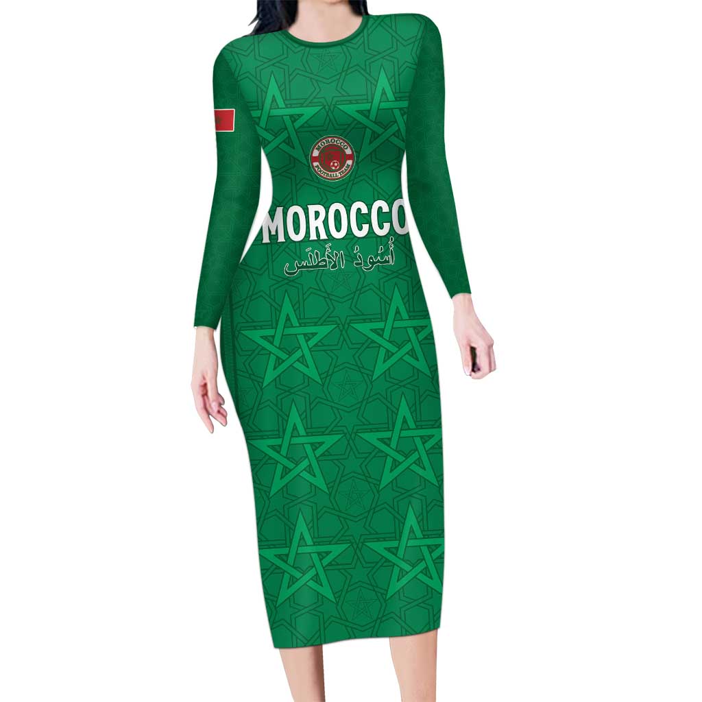 Custom Morocco Football Long Sleeve Bodycon Dress Sir Sir Sir