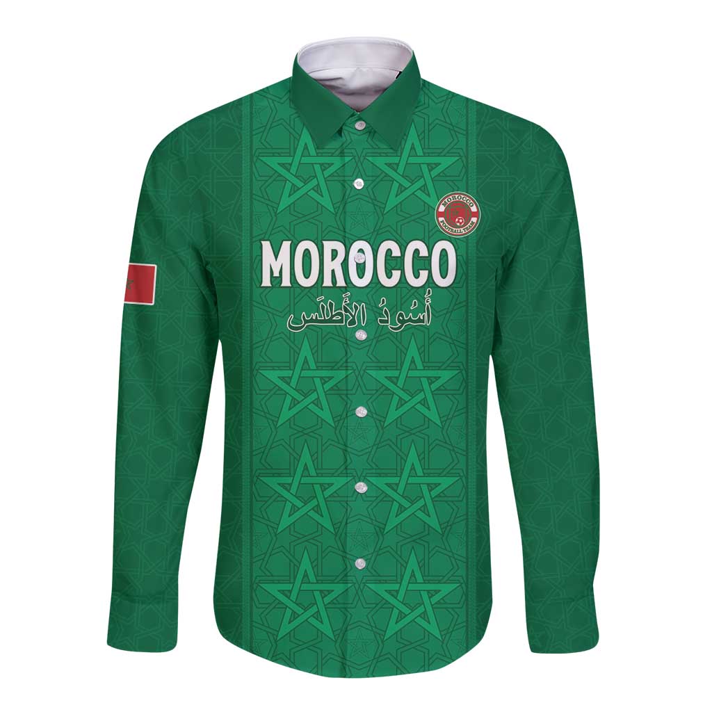Custom Morocco Football Long Sleeve Button Shirt Sir Sir Sir